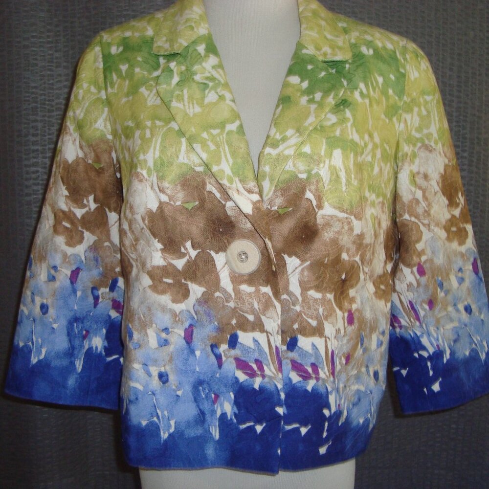 Coldwater Creek Blazer Jacket 3/4 Sleeves Pockets 100% Cotton Lined sz P6